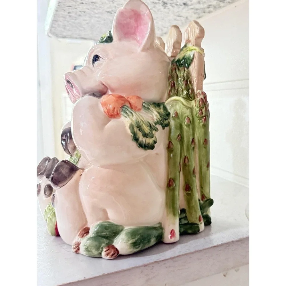 Vintage Fitz and Floyd Essentials Handcrafted Percy the Pig Cookie Jar 9.75